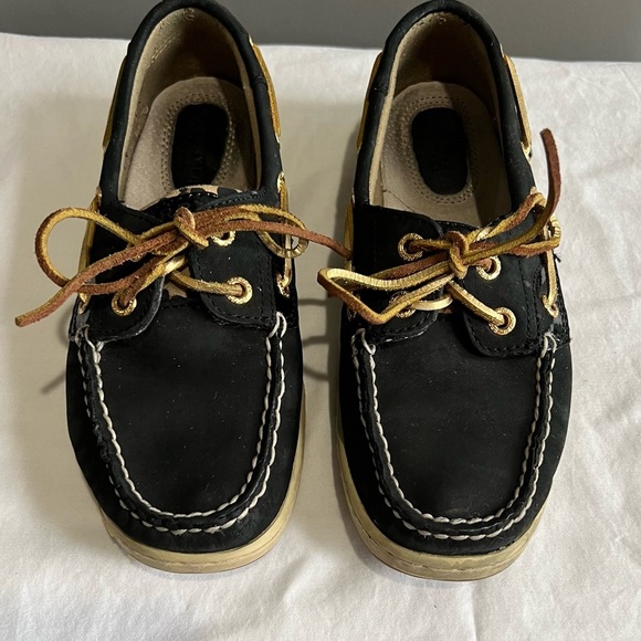 Sperry Leather Angelfish Black Cheetah Print Boat Shoes - Picture 1 of 8